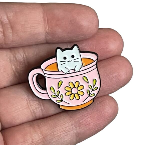 Kawaii Kitty Cat Teacup Mug Enamel Pin - Picture 4 of 9